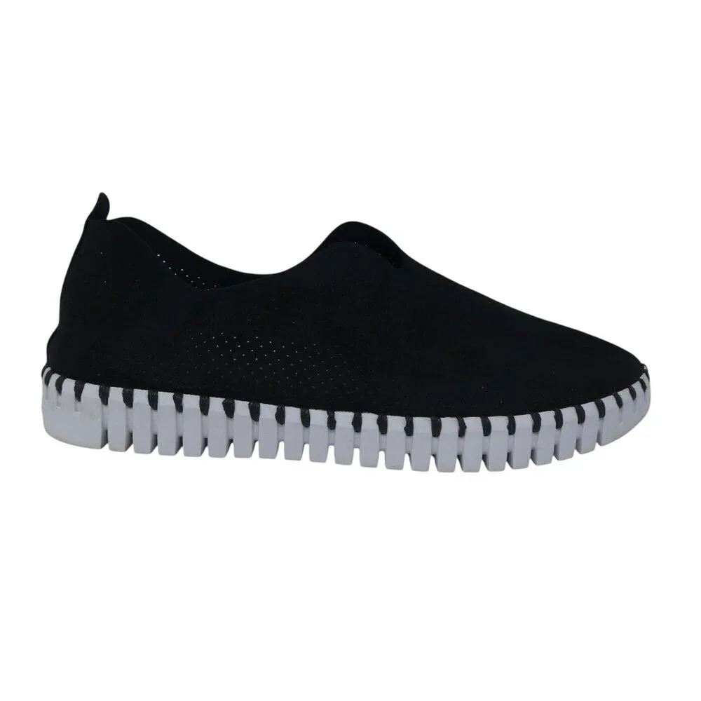 Ilse Jacobsen Tulip Black Lasercut Microfiber Slip On Flats Loafers